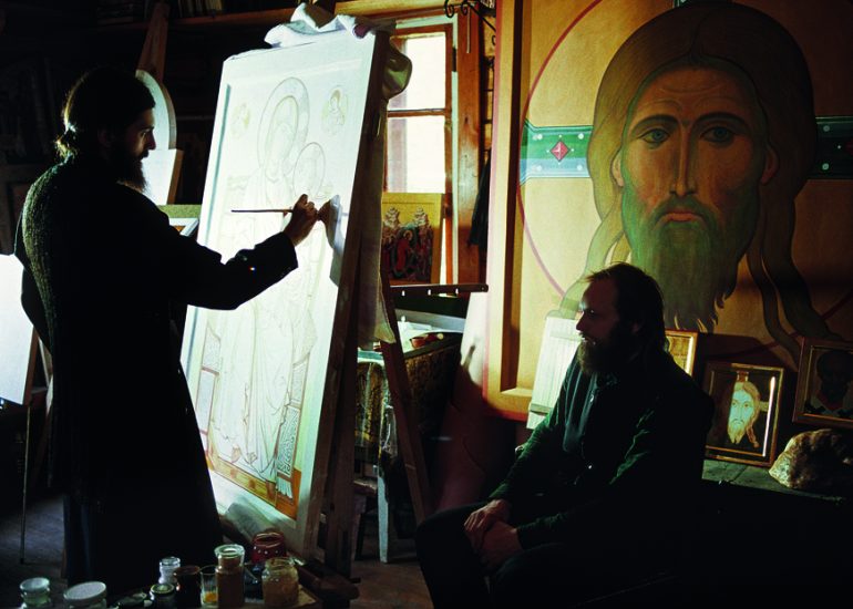 Russie_Province de Pskov_Monastere de Pechorsky_Atelier d'iconographie_Pere Ambrosi, eleve du Pere Zenon_1992
