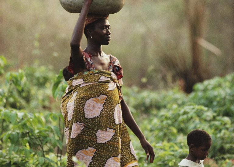 Côte d'Ivoire_Pays Agni_retour du champ de manioc_1993